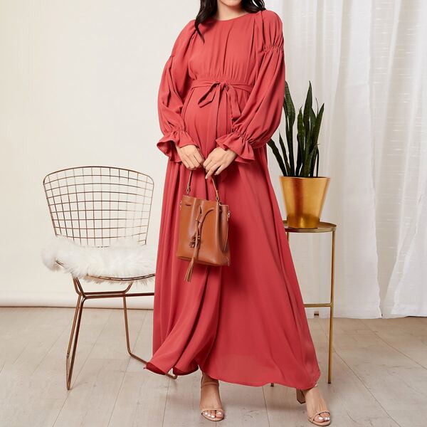 

Maternity Gathered Sleeve Tie Front Dress, Watermelon pink