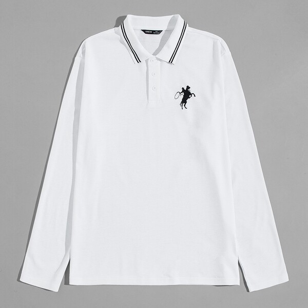 

Men Graphic Embroidery Polo Shirt, White