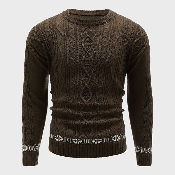 

Men Geo Pattern Cable Knit Sweater, Chocolate brown