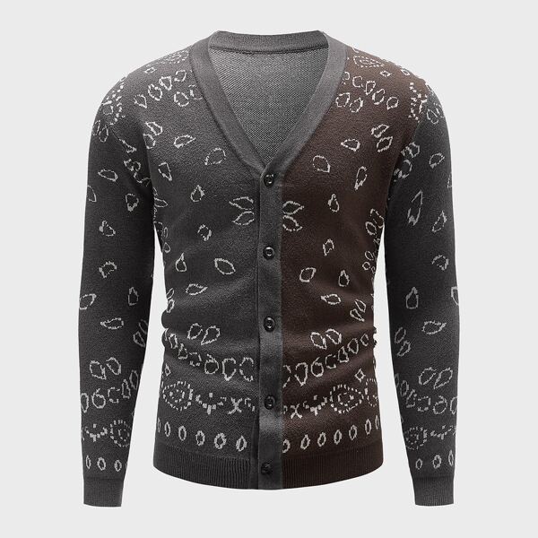 

Men Graphic Pattern Button Front Cardigan, Multicolor