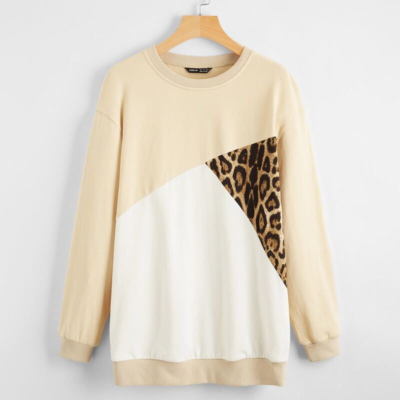 

Leopard Color Block Drop Shoulder Sweatshirt, Multicolor