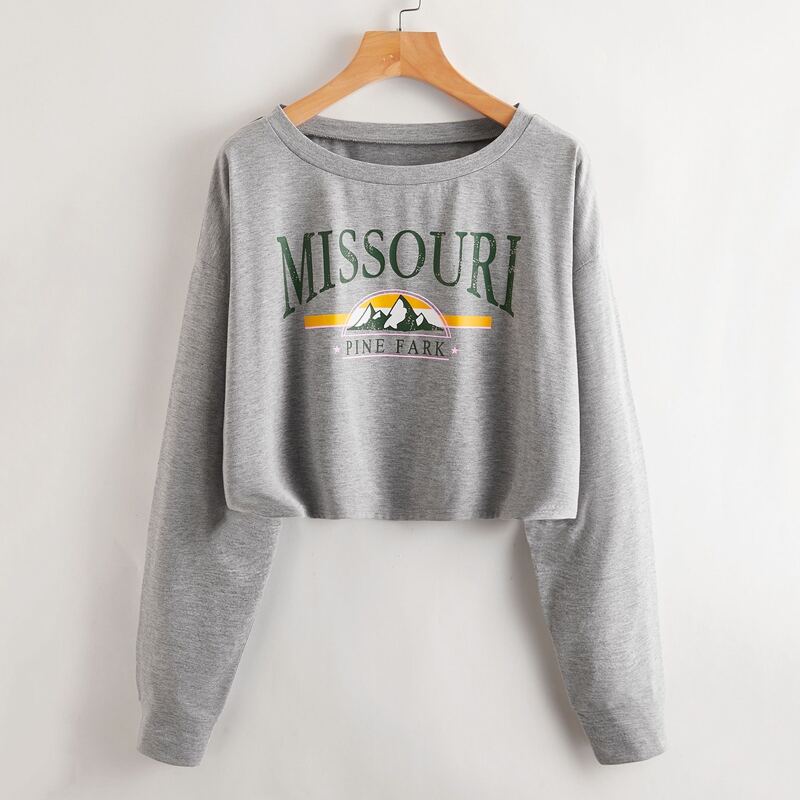 

Drop Shoulder Letter Graphic Tee, Light grey