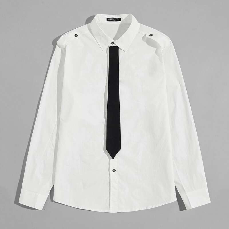 

Guys Tie Neck Button Front Shirt, White
