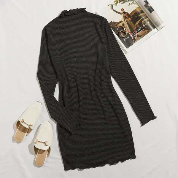 

Lettuce Edge Rib-knit Dress, Dark grey
