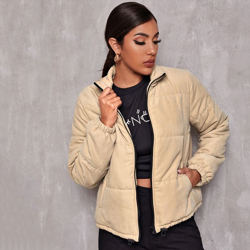 

O-ring Zip Up Puffer Jacket, Khaki