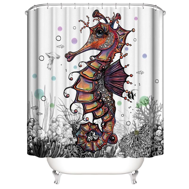 

Hippocampus Print Shower Curtain With 12hooks, Multicolor