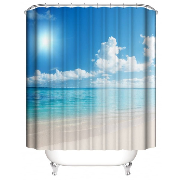 

Sea Pattern Shower Curtain With 12hooks, Multicolor