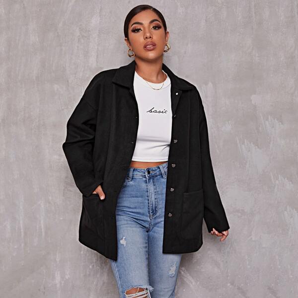 

Pocket Patched Button Up Overcoat, Black
