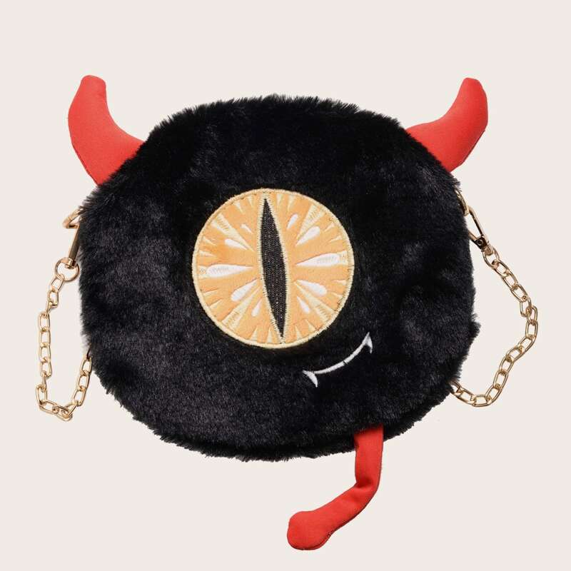 

Halloween Cartoon Design Fluffy Crossbody Bag, Black