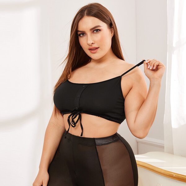 

Plus Button Detail Knot Front Bralette, Black