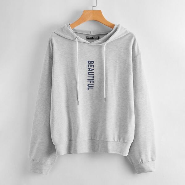 

Drop Shoulder Letter Graphic Drawstring Hoodie, Light grey