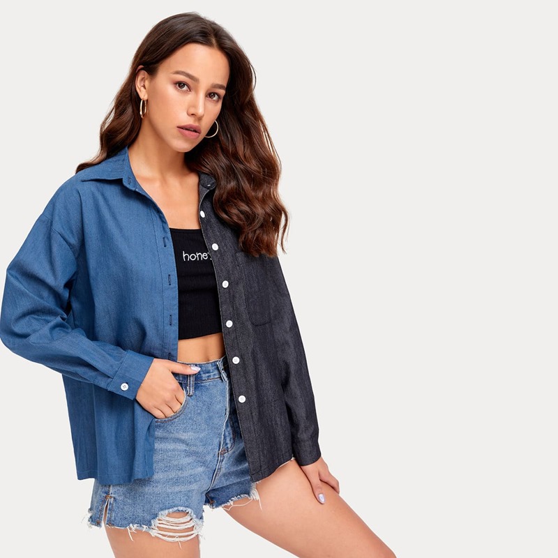 

Two Tone Denim Shirt, Multicolor