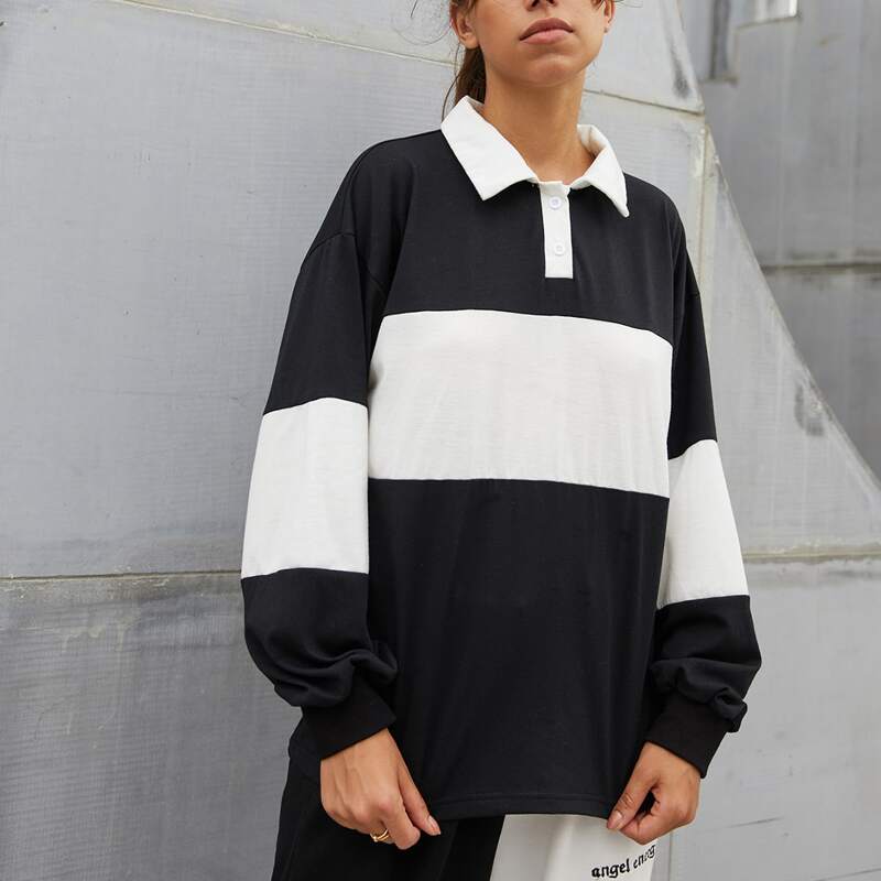 

Contrast Panel Polo T-Shirt, Black and white