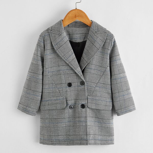 

Toddler Girls Glen Plaid Double Button Coat, Grey