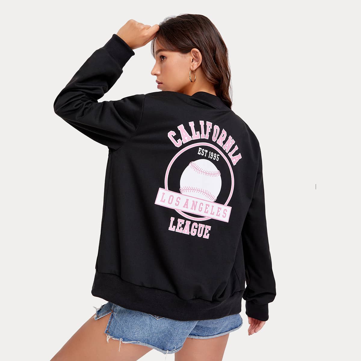 

Letter Graphic Bomber Jacket, Black