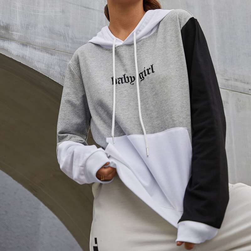 

Kangaroo Pocket Letter Embroidery Hoodie, Multicolor