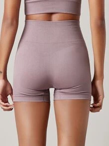 SHEIN Seamless Wide Waistband Sports Shorts - Mauve Purple - View 2