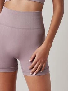SHEIN Seamless Wide Waistband Sports Shorts - Mauve Purple - View 4