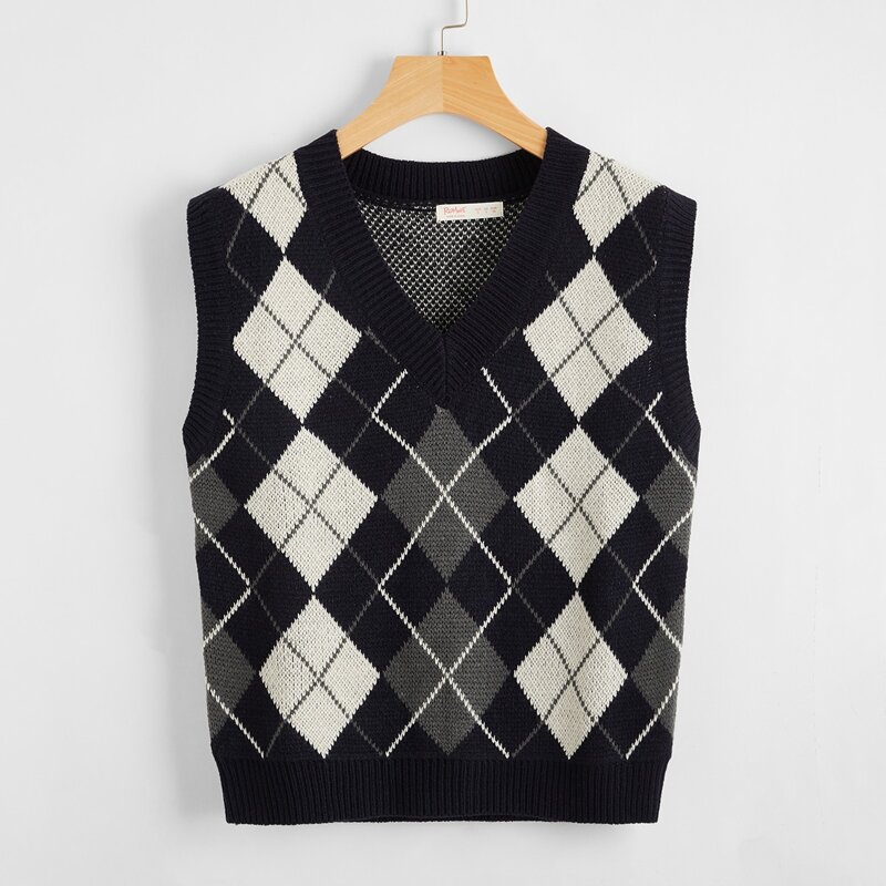 

Argyle Pattern Knit Sweater Vest, Multicolor