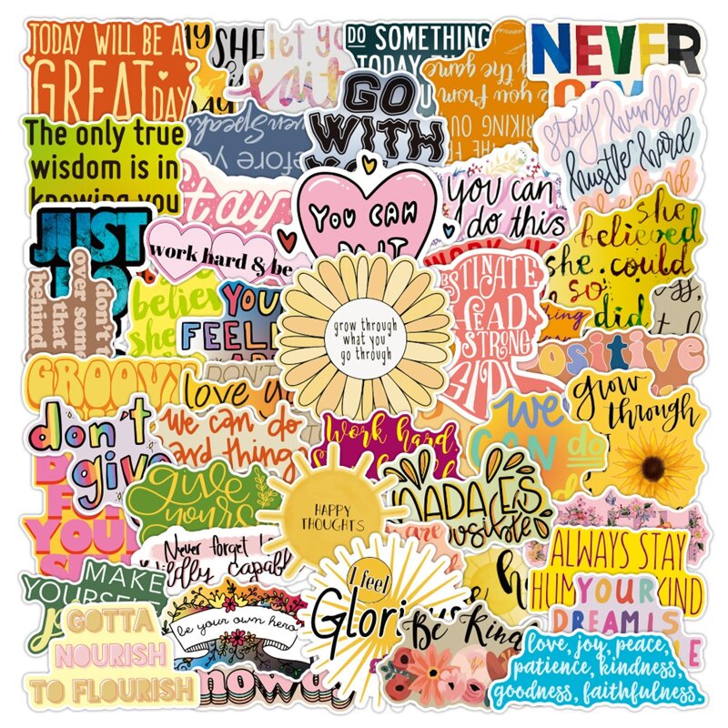 

50pcs Slogan Graphic Sticker, Multicolor
