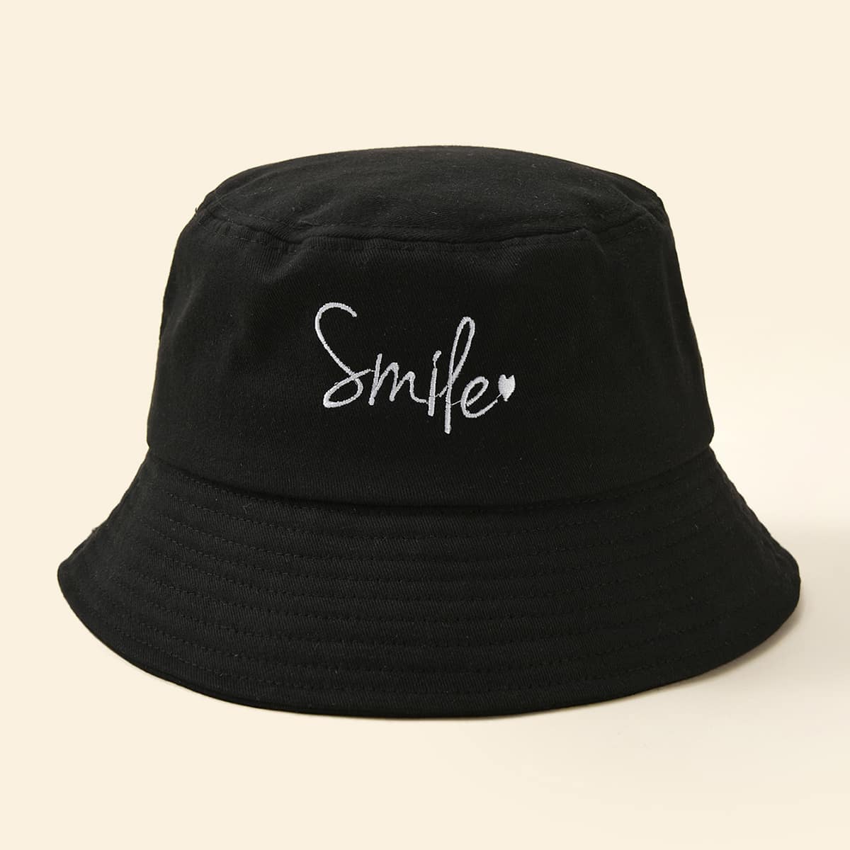 Letter Embroidered Bucket Hat, Black