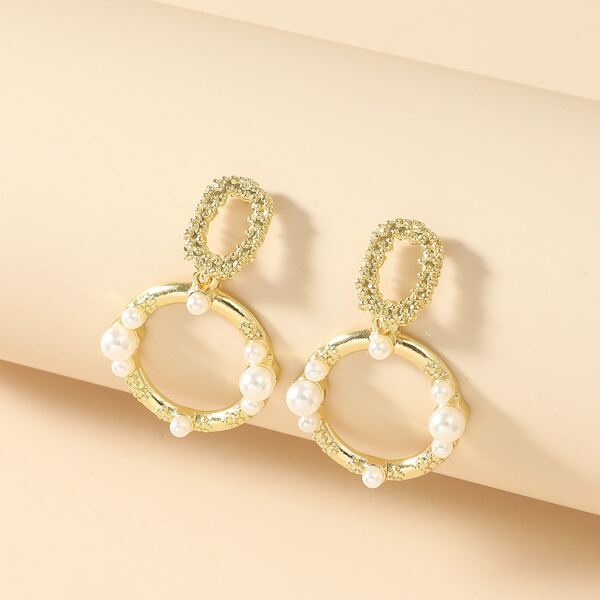 

Faux Pearl Decor Round Drop Earrings, Gold