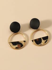 Leopard Pattern Round Drop Earrings - Yellow Gold - View 2