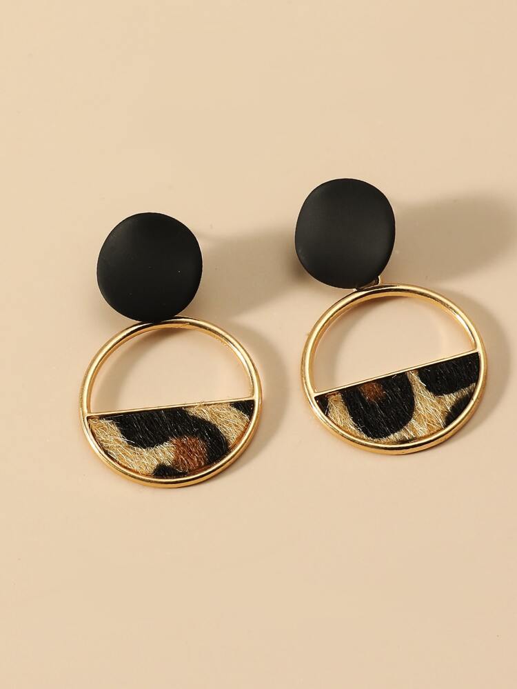 Leopard Pattern Round Drop Earrings