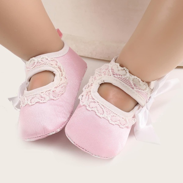

Baby Girl Bow Decor Lace Trim Flats, Pink