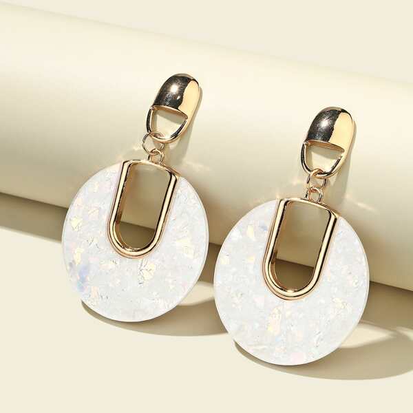 

Hollow Out Round Drop Earrings, White