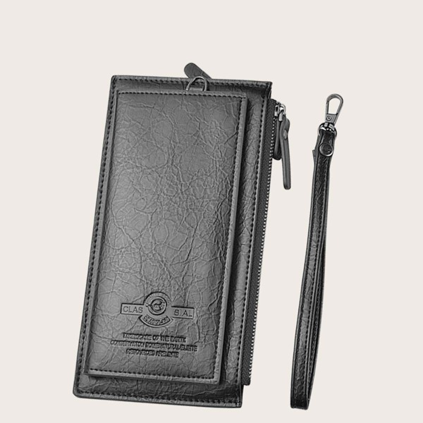 

Men Letter Embossed Purse With Wristlet, Black
