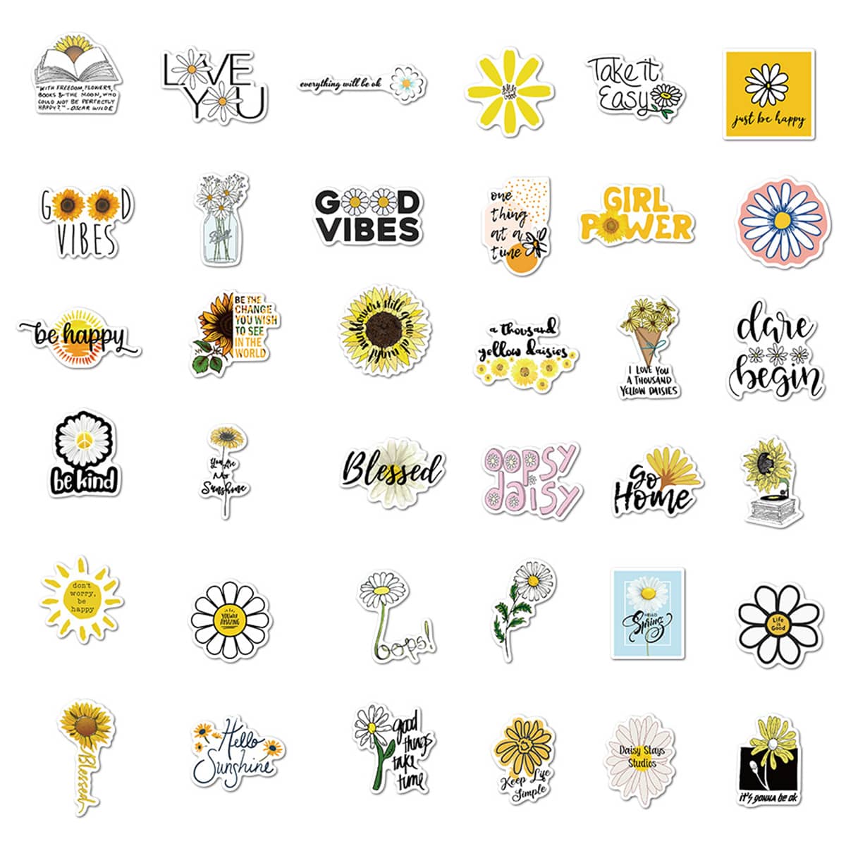 

50pcs Slogan & Sunflower Sticker, Multicolor
