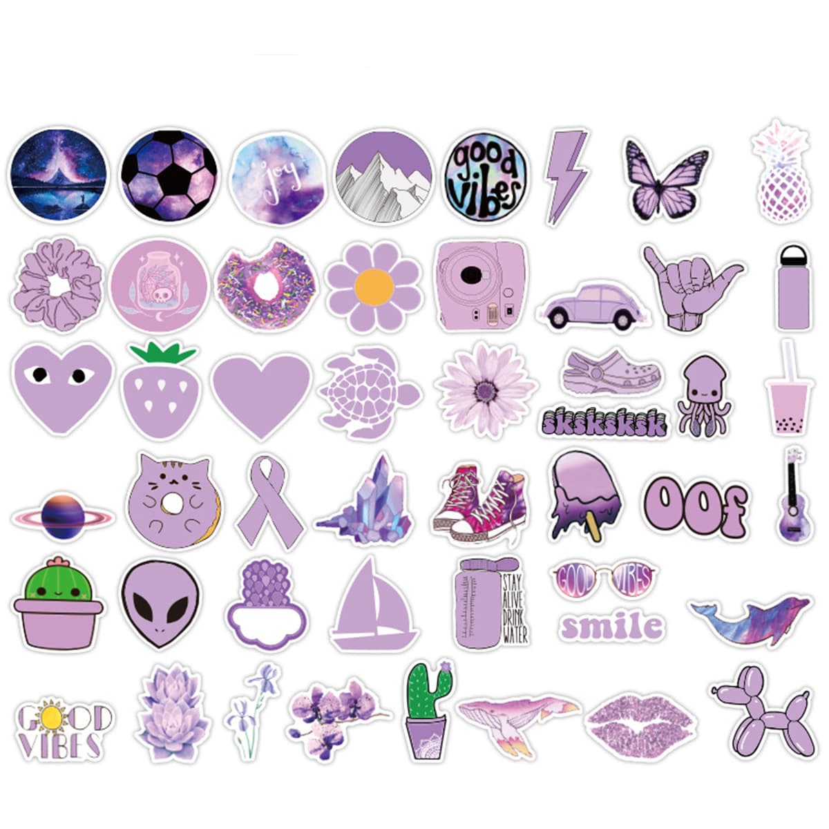 

50pcs Mixed Pattern Sticker, Purple