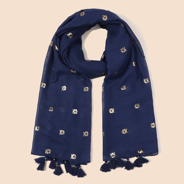 

Tassel Decor Scarf, Navy blue