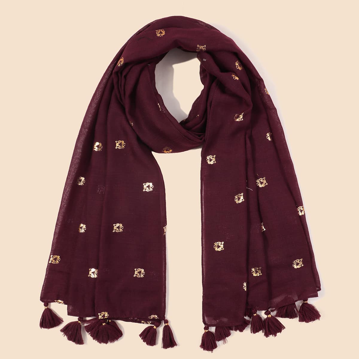 

Tassel Decor Scarf, Burgundy