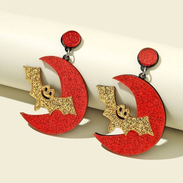 

Halloween Bat Drop Earrings, Red