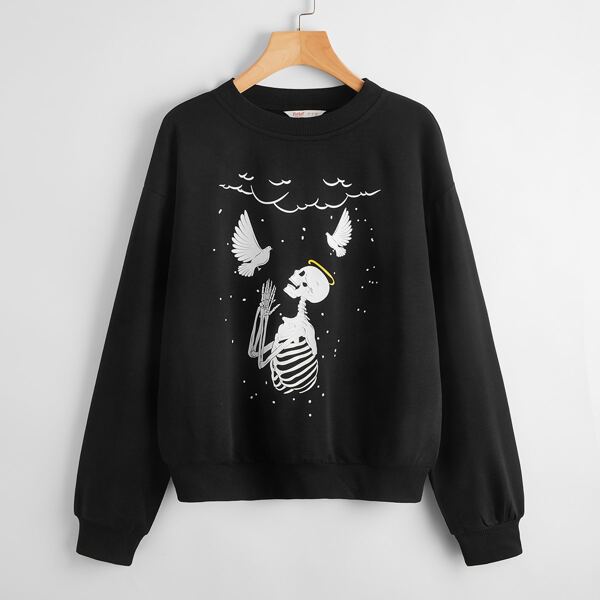 

Skull & Animal Print Sweatshirt, Black