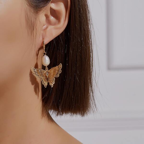 

Faux Pearl Detail Drop Earrings, Gold