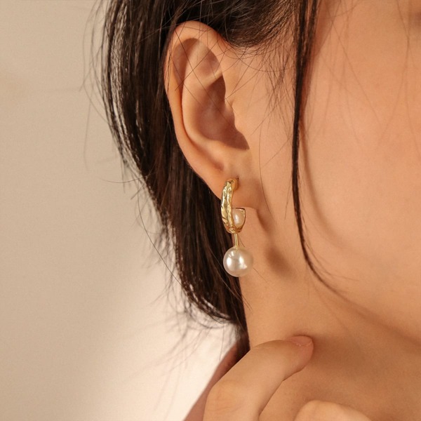 

Cuff Circle Decor Faux Pearl Drop Earrings, Gold
