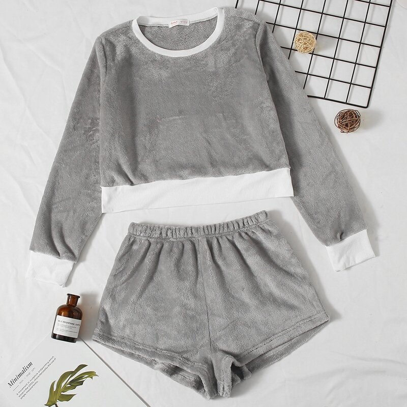 

Flannel Contrast Binding Lounge Set, Grey