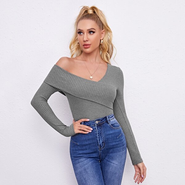 

Bardot Cross Over Rib-knit Tee, Grey