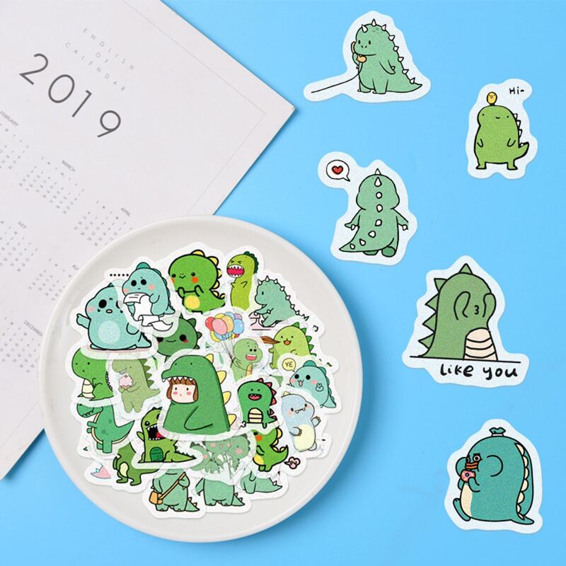 

40pcs Cartoon Dinosaur Sticker, Green