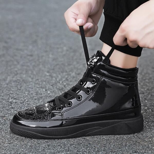 

Men Patent Leather Combat Boots, Black