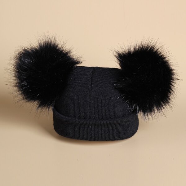 

Toddler Kids Pom-pom Decor Beanie, Black