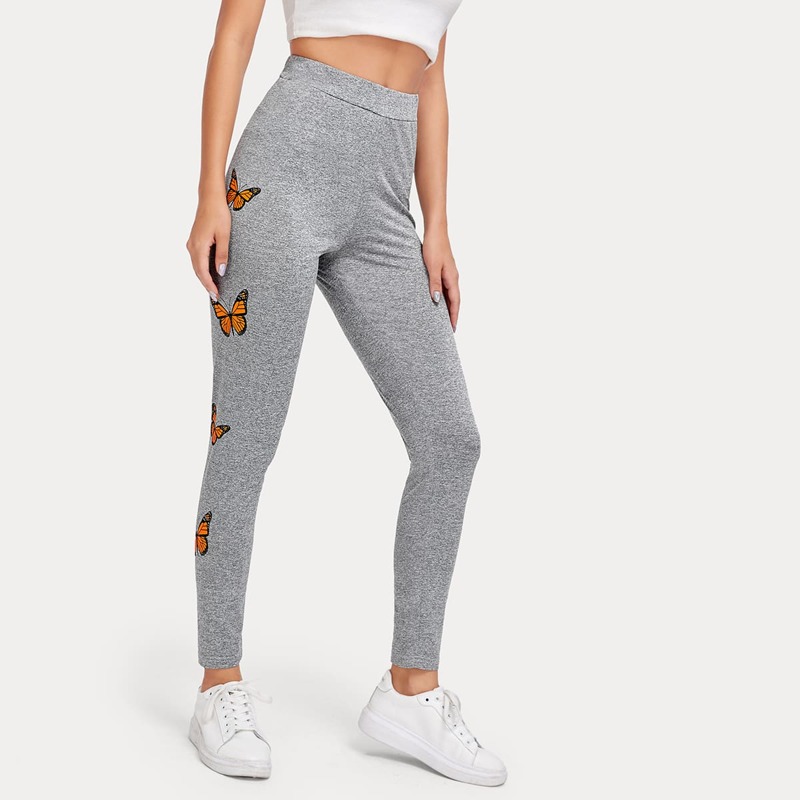 

Butterfly Print Leggings, Grey