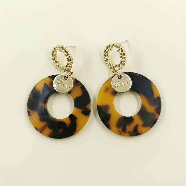 

Hollow Out Round Charm Drop Earrings, Coffee brown