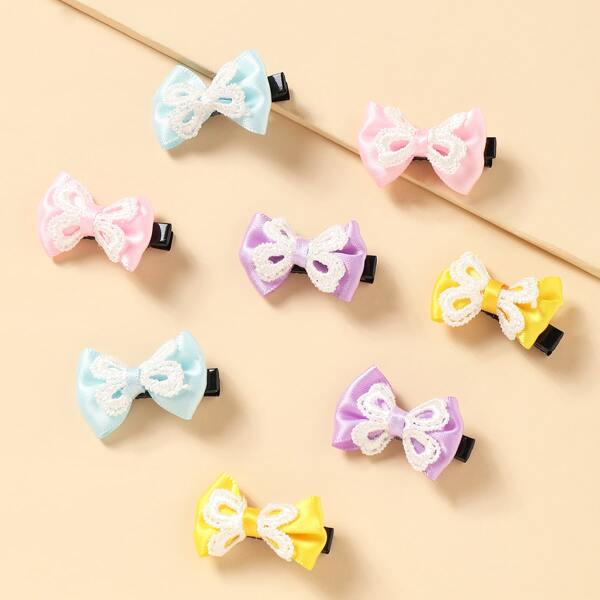 

8pcs Toddler Girls Bow Decor Hair Clip, Multicolor