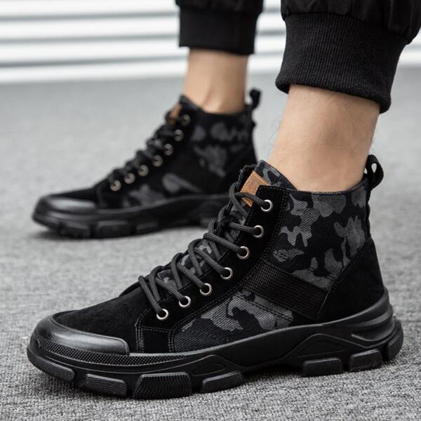 

Men Letter Graphic Combat Boots, Black