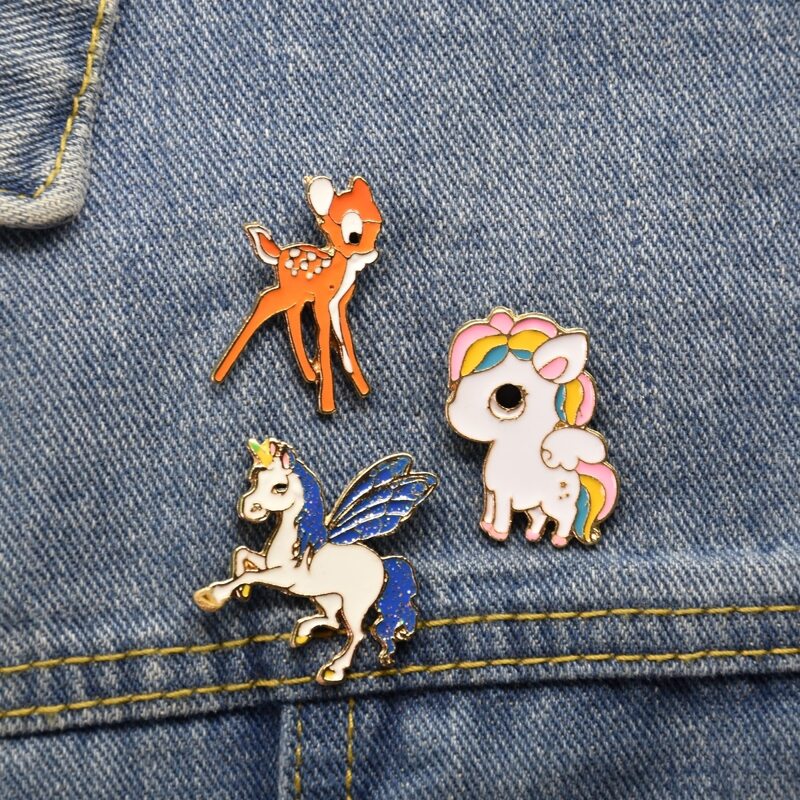 

3pcs Unicorn Design Brooch, Multicolor