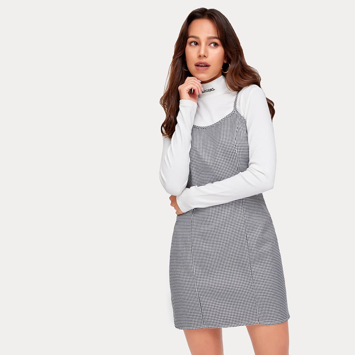 

Gingham Print Cami Dress, Black and white